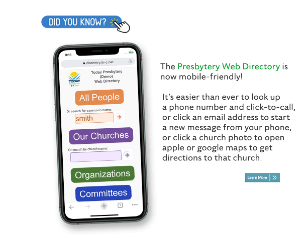 Did you know?  The Presbytery Web Directory is now mobile friendly
