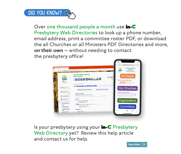 Did you know?  1000 people/mo use Presbytery Web Directories