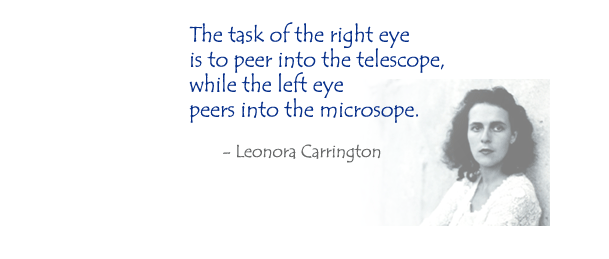 The task of the right eye is to peer into the telescope, while the left eye peers into the microscope.  - Leonora Carrington